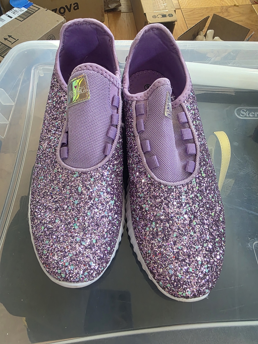 Sparkly Lavender Slip-On Athletic Shoes for Women